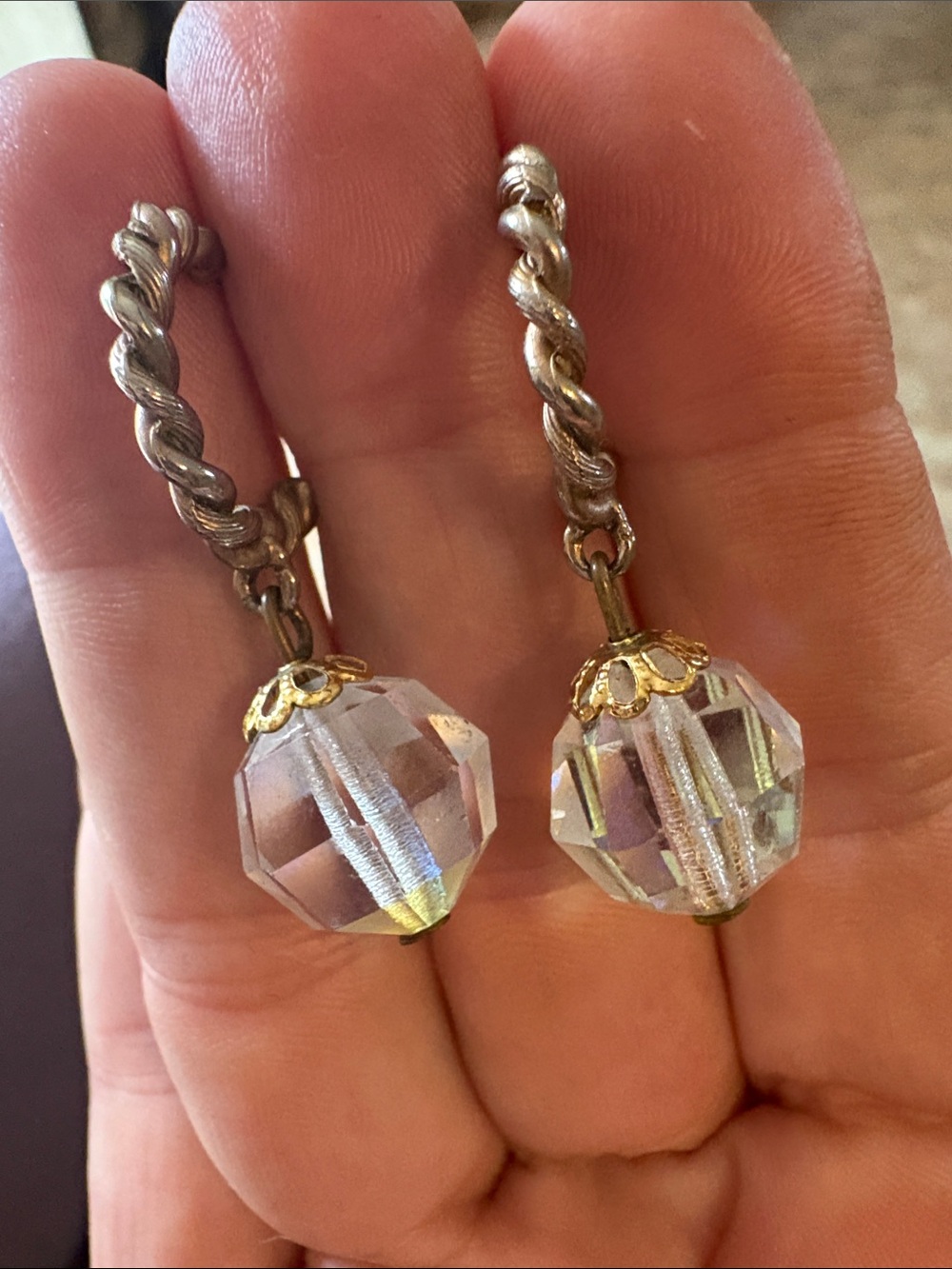 Stunning Aurora Borealis Crystal Drop Hoop Earrings